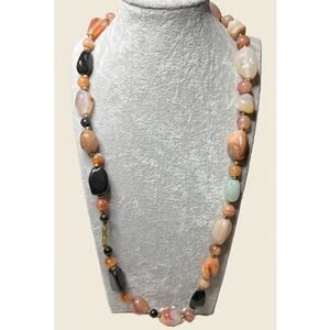 Vintage 60s–70s Beggar Bead Necklace – Natural Stone Mix – 22" Strand